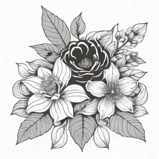 Flowers Blooming Minimal Line Art