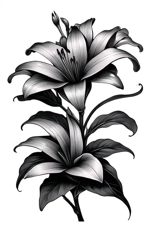 Lillies With Stem And Leaves