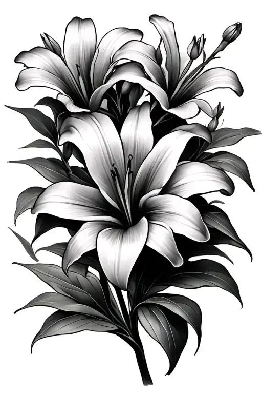 Flowy Lillies With Stem And Leaves