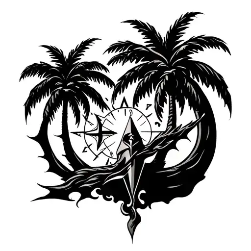 Palm Trees Compass Grim Reaper Death Warrior Strength Family
