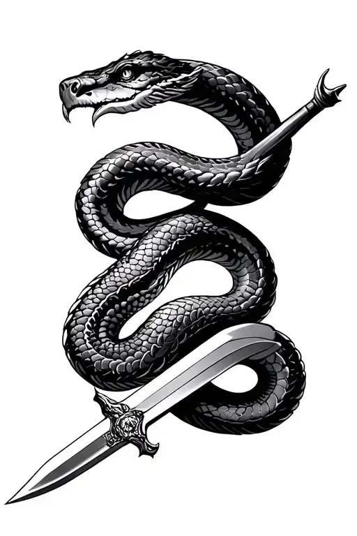 Curved Snake And Sword