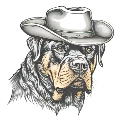 Old Rottweiler With Cowboy Hat Written 300