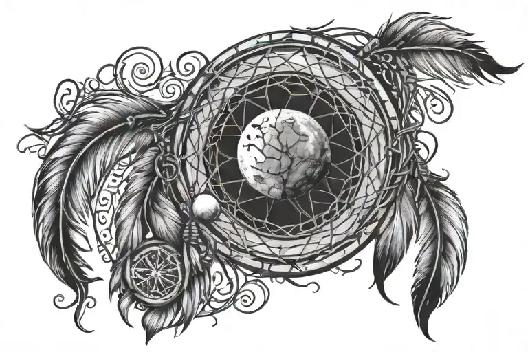 Dreamcatcher Tattoo With The Moon And The Letters E And S Incorporated In It