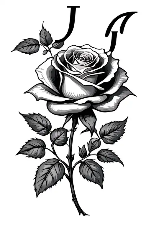 Rose With J Incorporated In Stem Wrapped