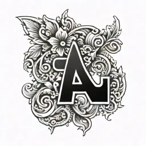 Small Cross With Initial Of The Letter A Blackwork