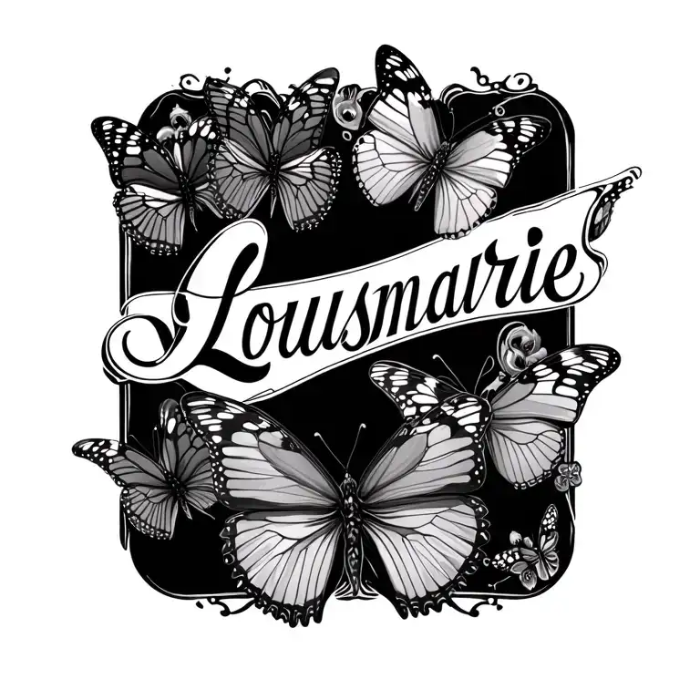 Name Lousmarie In Old Classy Cursive With Butterflies Around It