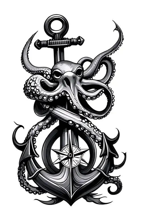 Ship Nautical Compass Anchor Octopus Wrapped