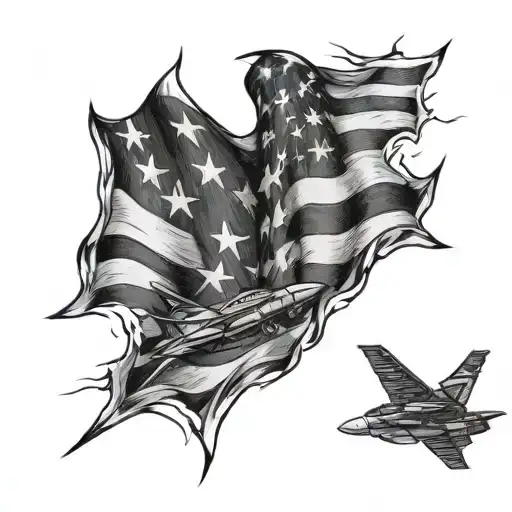 Flag Ripped Skin And F18 Jet