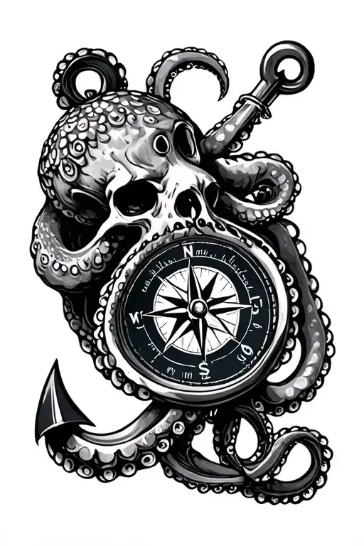 Ship Nautical Compass Anchor Octopus