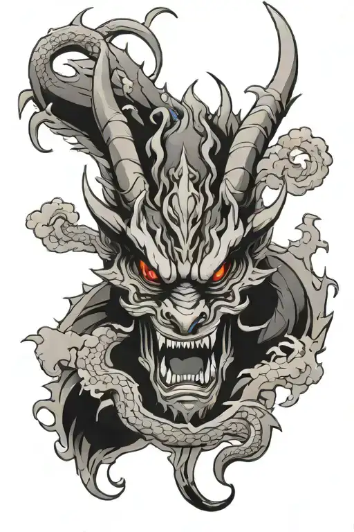 Oni Mask Dragon With Mountains
