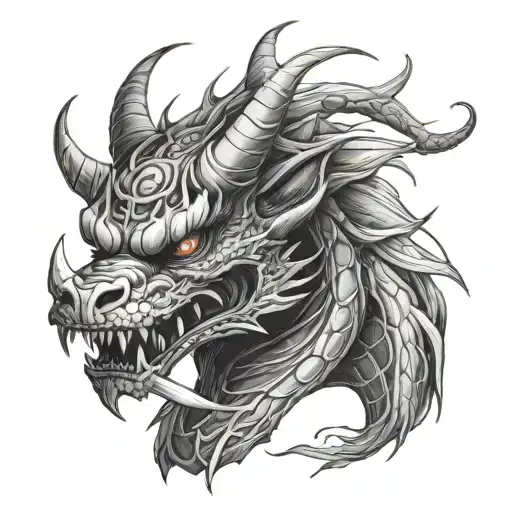 Dragon With Oni Mask Face