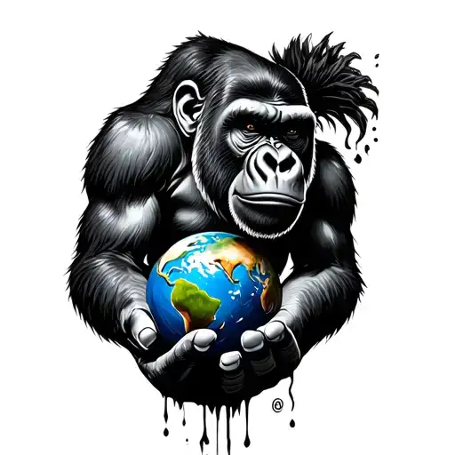 Gorilla With The World In His Hand And A One Shed Tear