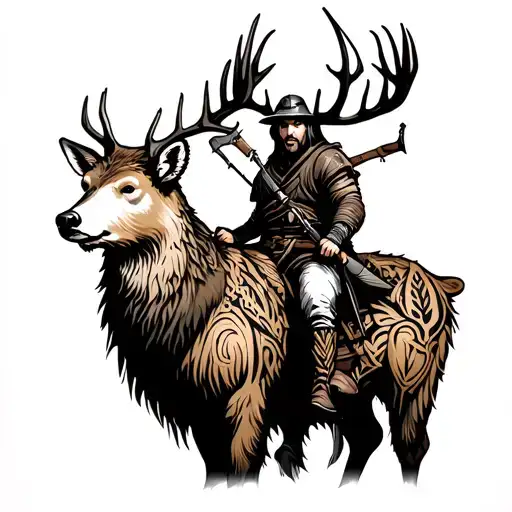 Archer Riding A Deer With A Tribal Bear In The Background