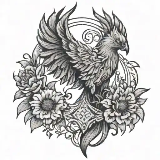 Phoenix Tattoo With Meaning Of Depression And Hard Times Mainly Line Work