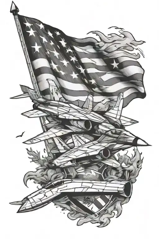 Flag With F18 Jet Ripping Through The Skin