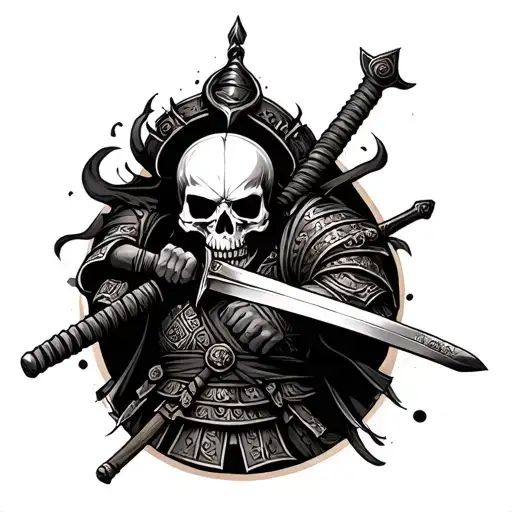 Skull Samurai Warrior Wielding Sword