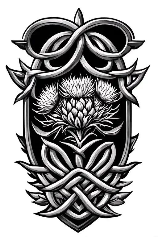 Celtic Shield Knot With Thistle Intertwined