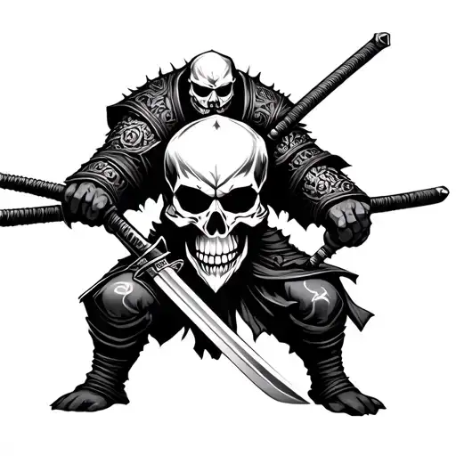 Skull Samurai Warrior Wielding His Swords