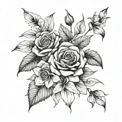 Minimalist Fine Line Bouquet Rose Lily Sunflower Intertwined