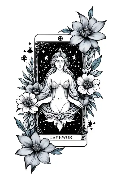 Floral And Celestial Design Around Tarot Card