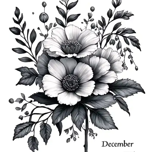 Birth Flowers December July Small March