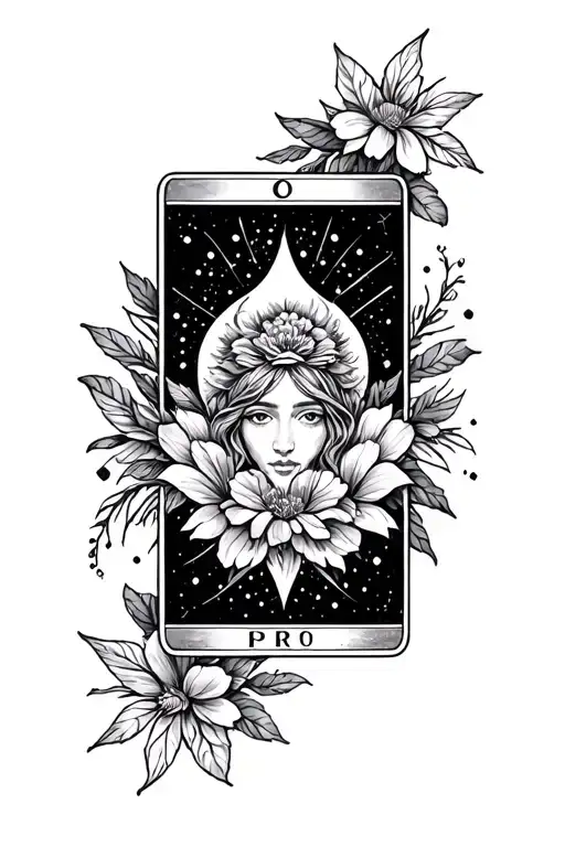 Floral And Celestial Design Around Tarot Card Tattoo That Wraps Around Arm