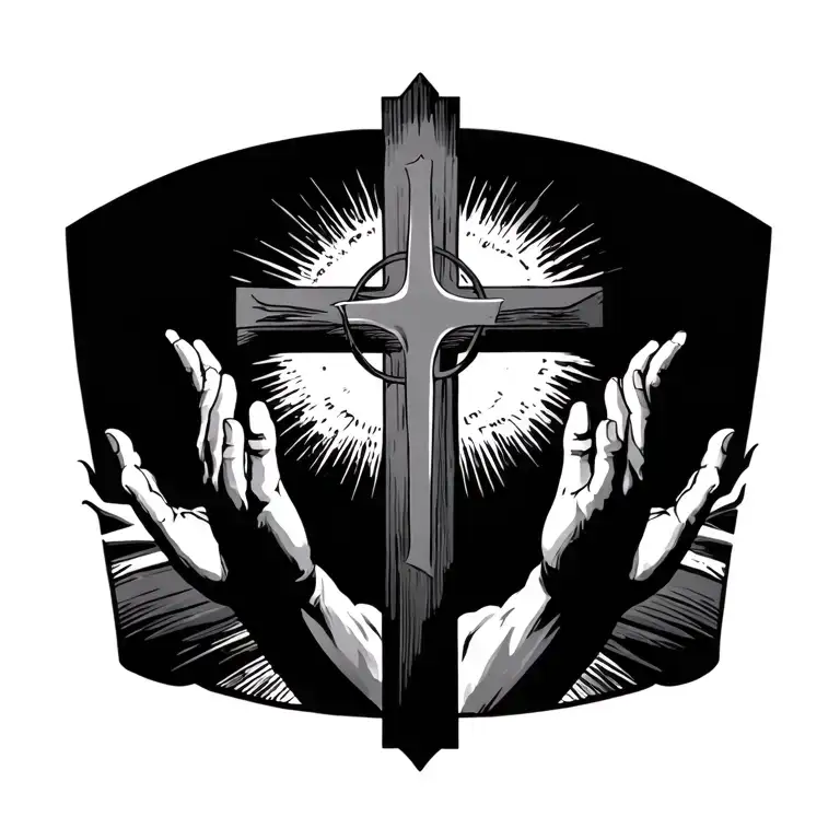 Catholic Cross With Hands Reaching