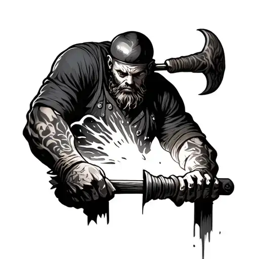 Blacksmith Forging A Silver Arm