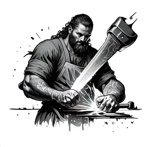 Blacksmith Forging A Silver Arm