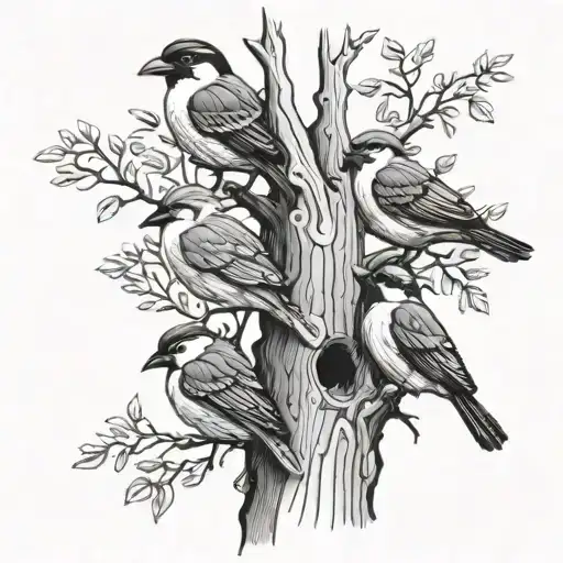 3 Birds Tree Trunk