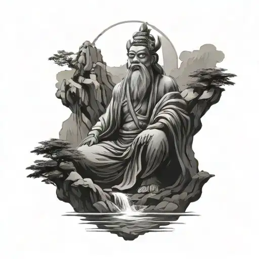 Vietnamese God Of The Mountain With A Mountain Range