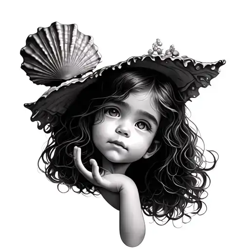 Little Girl Holding A Seashell