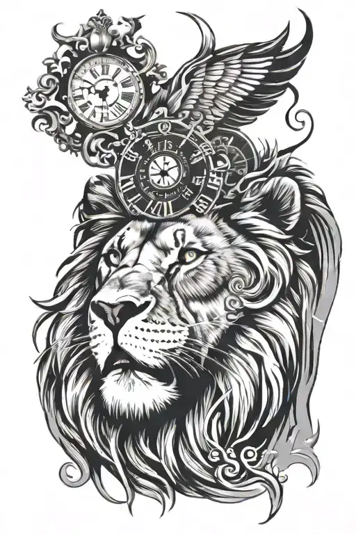 Lion Open Mouth Realism With A Clock Surrounded