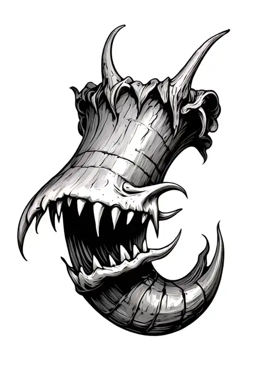 Horn Element With Fangs Sticking Out Of It In The Style Of Horror