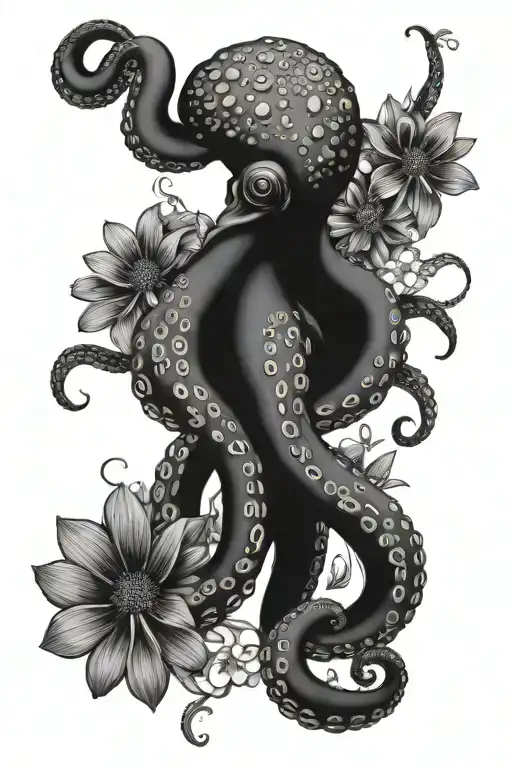 Octopus Intertwined With Wildflowers