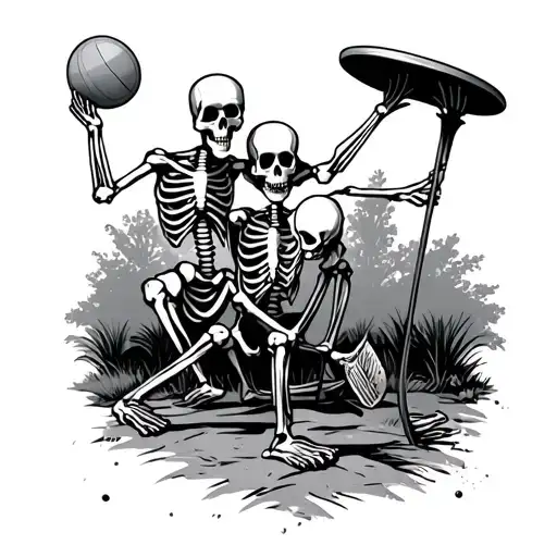 Skeletons Playing Frisbee In The Park