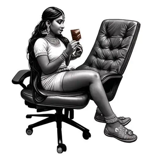 Indian Girl Eating Chocolate While Sitting On An Aeron Chair