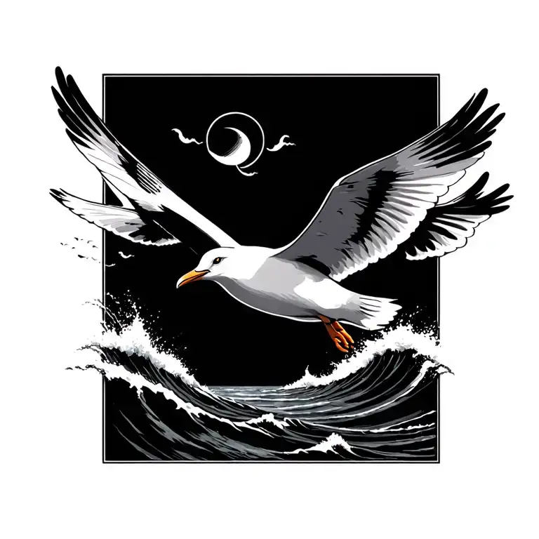 Seagull In Flight Filled With An Ocean Scene