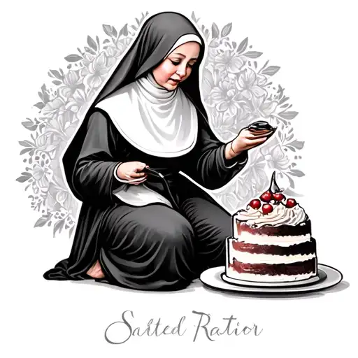Nun On Her Knees Eating Cake