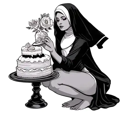 Sexy Nun On Her Knees Eating Cake