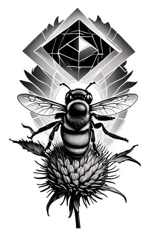 Honey Bee On A Thistle Flower With A Metatron's Cube In The Background