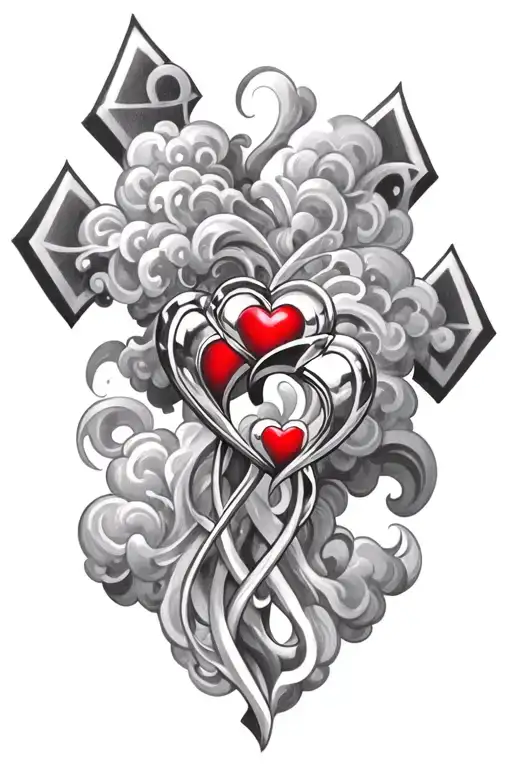 Two Chrome Hearts Crossing Red And Black With Clouds Surrounding