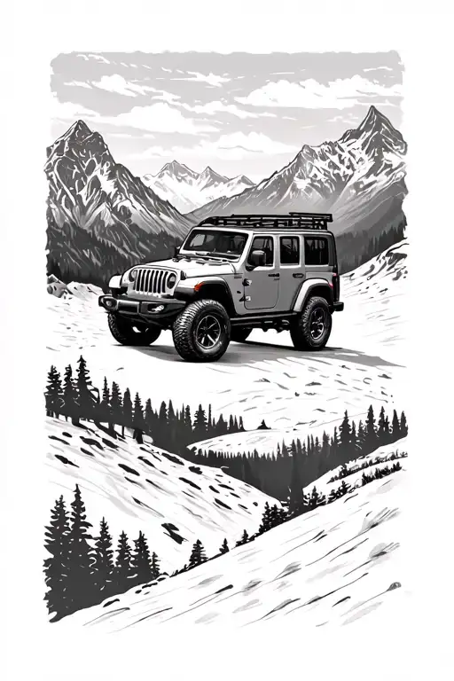 Jeep And A Mountain Scene