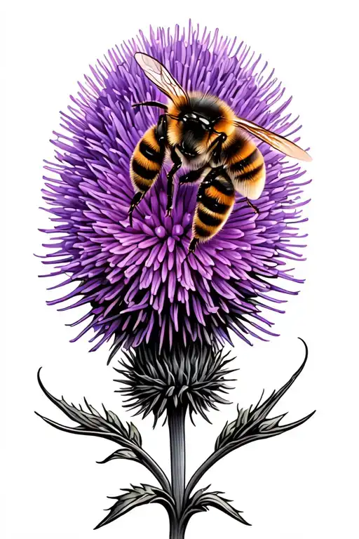 A Honey Bee Sitting On Top Of A Purple Thistle Flower