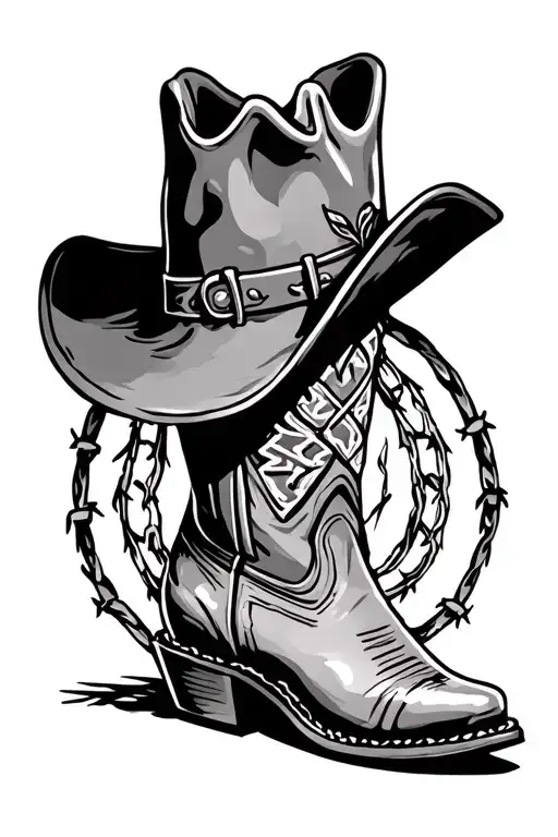 Horseshoe Cowboy Boot Hat Barbwire Vines