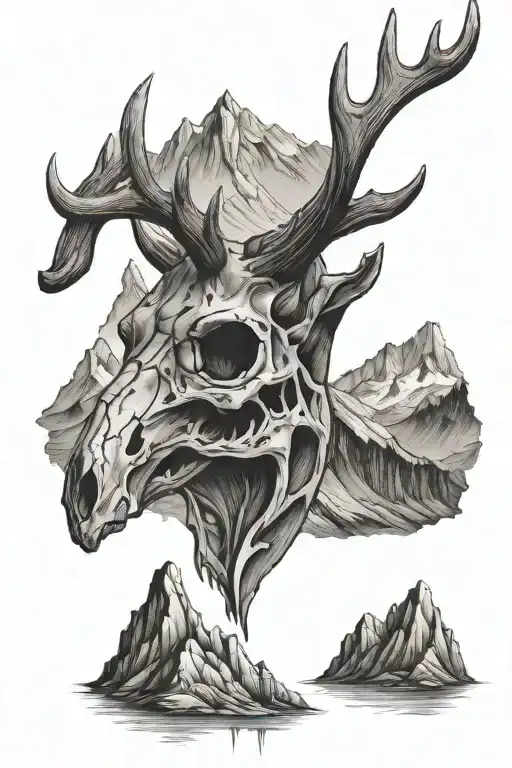 Deer Skull With Mountains