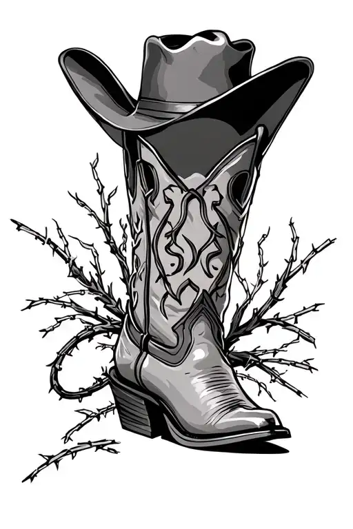 Horseshoe Cowboy Boot Hat Barbwire Vines