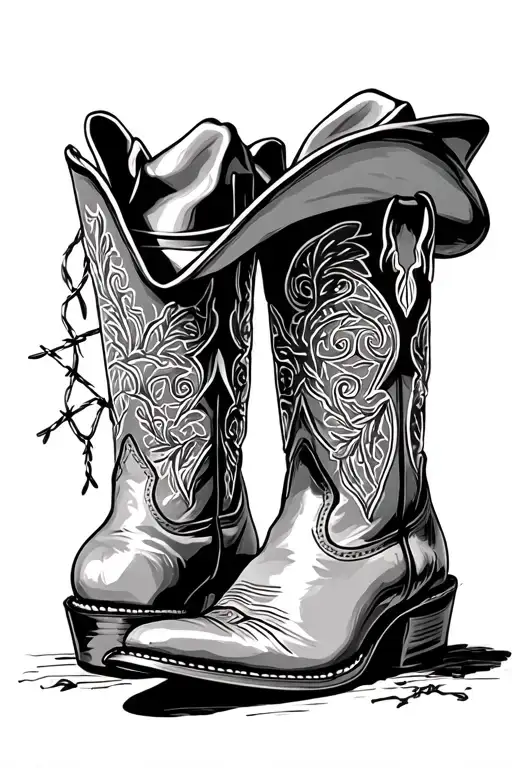 Horseshoe Cowboy Boot Hat Barbwire Vines