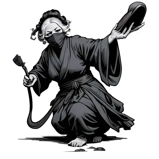 Ninja Grandmother Throwing A Slipper