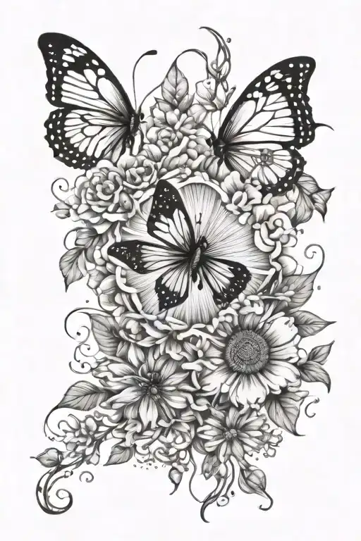 The Sun And Butterflies With Flowers Spine